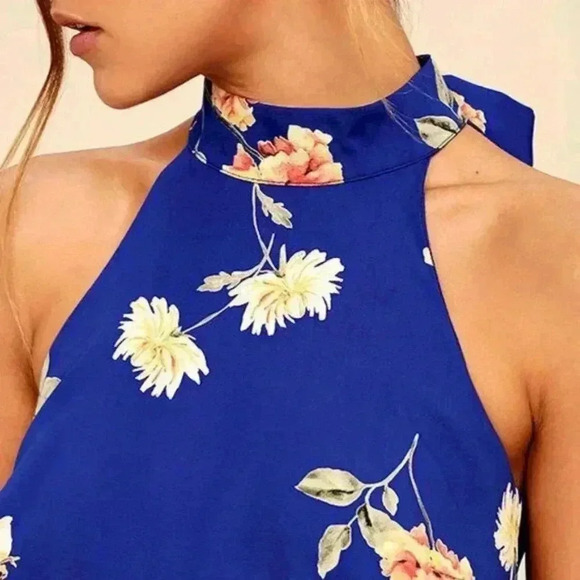 LULUS Halter Neck Floral Print Sleeveless Mini Dress Size S - Picture 3 of 10